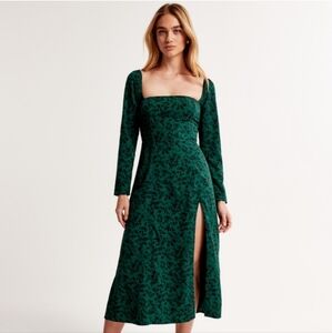 Abercrombie & Fitch Longsleeve Square Neck Midi Dress Dark Green Floral